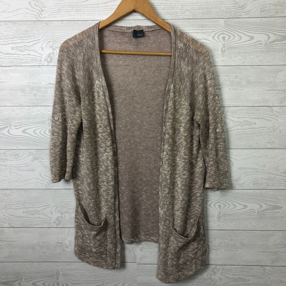 Sparkle & Fade Women's Small Open Front Cardigan Sweater Half Sleeve Pockets Tan
